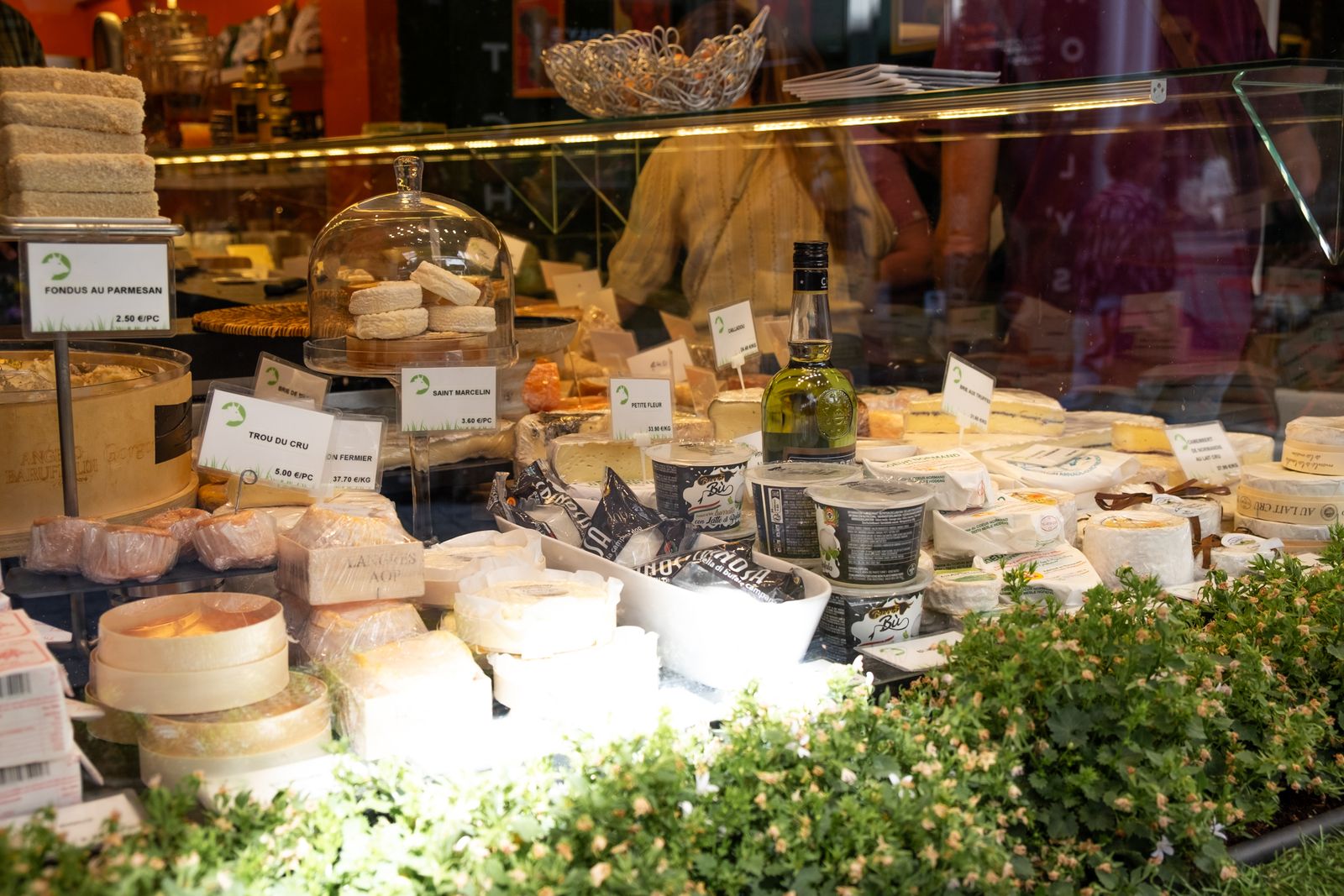Vitrine de fromages fermiers chez un crémier
